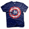 Navy Blue Captain America Logo Distressed T-shirt