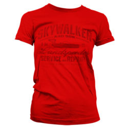 Rød T-shirt til damer med Skywalker and son trykt på brystet