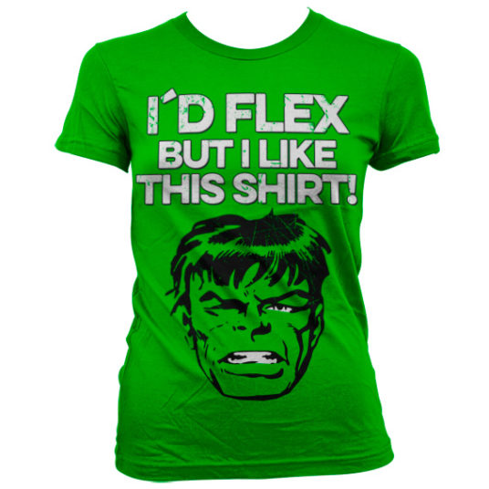Grøn Hulk T-shirt til damer med tekste I'd Flex But I like this shirt trykt på brystet