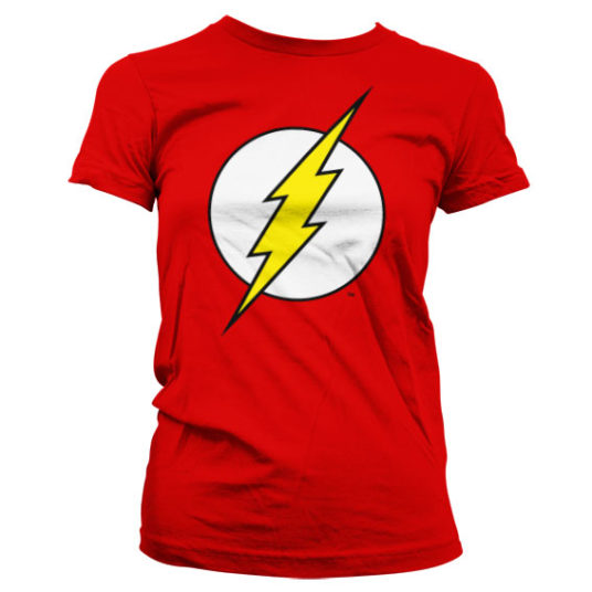 Rød the Flash T-shirt til damer med det klassiske lyn-logo trykt på brystet