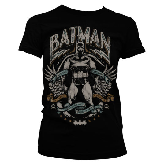 Sort T-shirt til damer med batman trykt på brystet