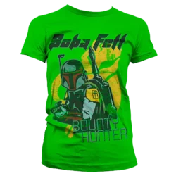 Grøn T-shirt til damer med Boba Fett trykt på brystet