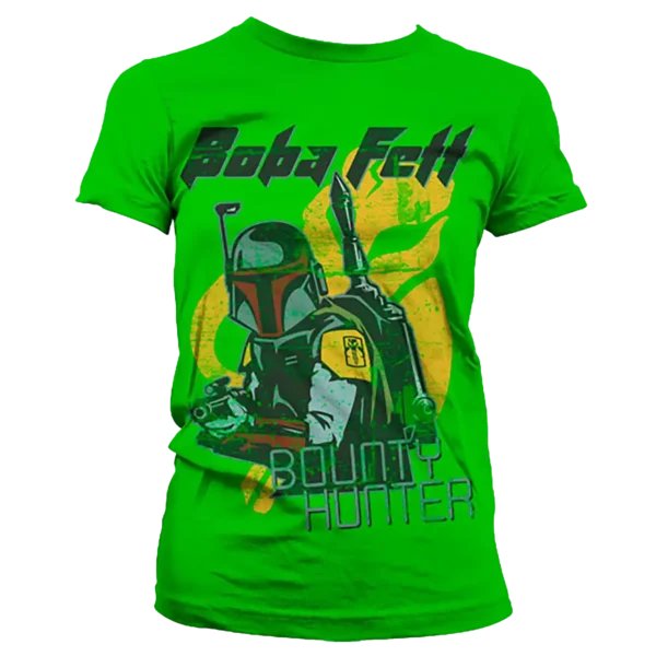 Grøn T-shirt til damer med Boba Fett trykt på brystet