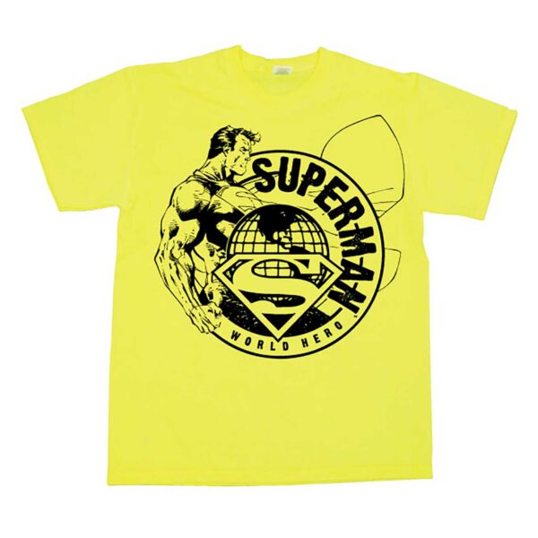 Gul Superman T-shirt med Superman Og teksten world hero
