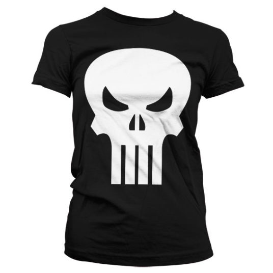 Sort Punisher T-shirt til damer med det klassiske kranie logo trykt på brystet