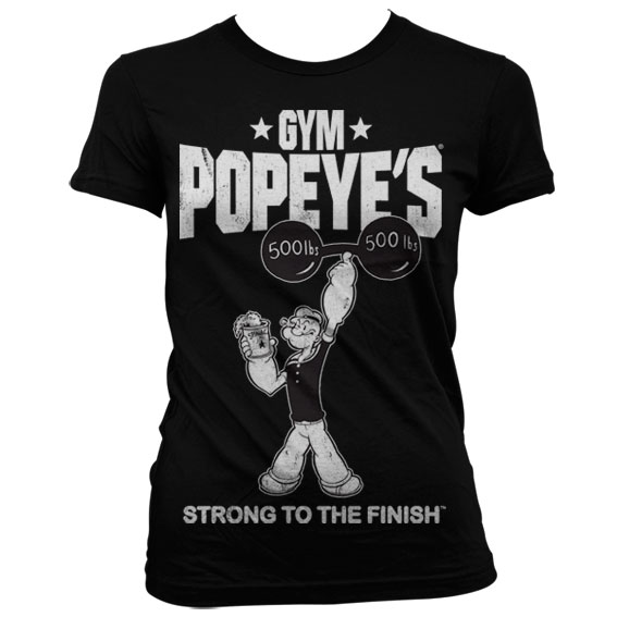 Sort Skipper Skræk T-shirt til damer med Popeyes Gym tryk