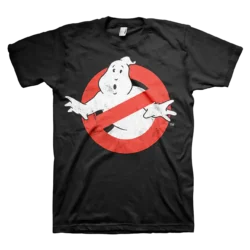 Sort T-shirt med det klassiske ghostbusters logo trykt på brystet