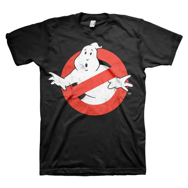 Sort T-shirt med det klassiske ghostbusters logo trykt på brystet