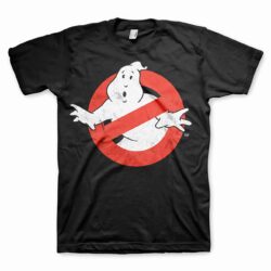 Sort T-shirt med det klassiske ghostbusters logo trykt på brystet
