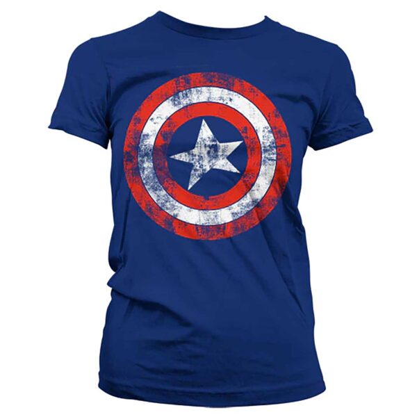 Navy blå T-shirt til damer med Captain Americas Logo trykt på brystet
