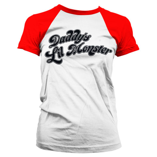 Hvid og rød Harley Quinn T-shirt til Damer med tekste Daddy's Lil Monster fra filmen suicide Squad