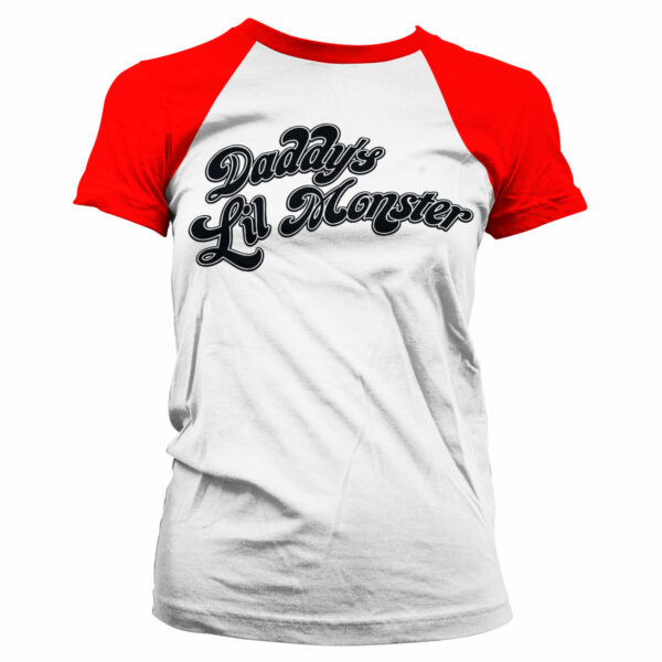 Hvid og rød Harley Quinn T-shirt til Damer med tekste Daddy's Lil Monster fra filmen suicide Squad