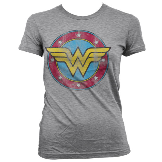 Grå Wonder Woman T-shirt til damer med hendes logo trykt på brystet