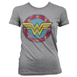Grå Wonder Woman T-shirt til damer med hendes logo trykt på brystet