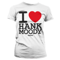 Hvid Californication T-shirt til damer med I Love Hank Moody trykt på brystet