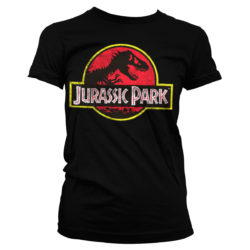 Sort Jurassic Park T-shirt til damer med det klassiske logo trykt på brystet