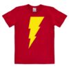 Rød Shazam T-shirt med det klassiske lyn trykt på brystet