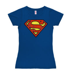 Blå Superman T-shirt til Damer med Slidt klassisk logo