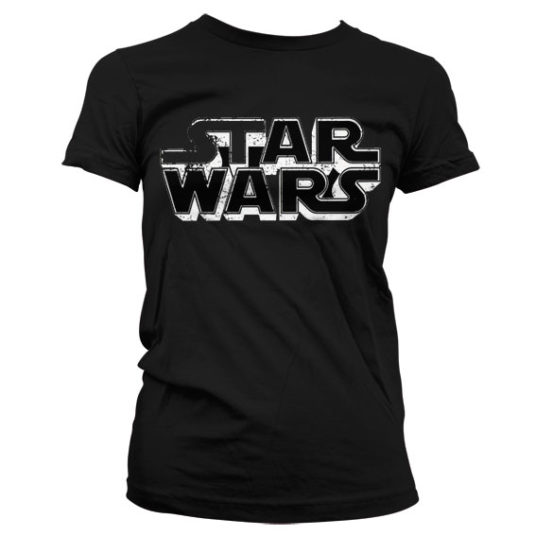 Sort Star wars T-shirt til damer med det klassiske logo trykt i hvidt på brystet
