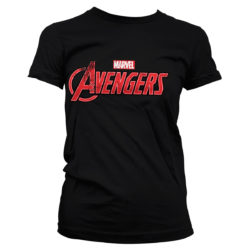 Sort T-shirt til damer med rødt Avengers logo trykt på brystet