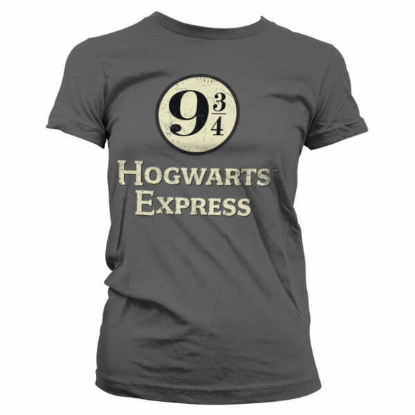 Grå Harry Potter T-shirt til damer med 9 3/4 Hogwarts Express trykt på brystet