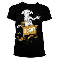 Sort Harry Potter T-shirt til damer med tryk af Dobby