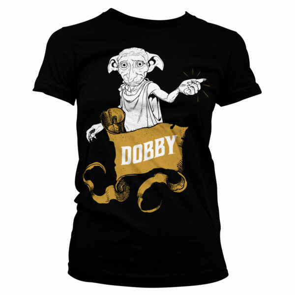 Sort Harry Potter T-shirt til damer med tryk af Dobby