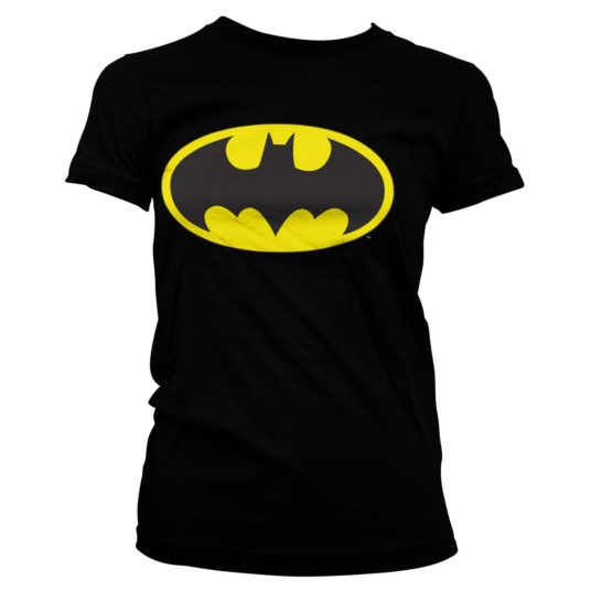 Sort Batman T-shirt til damer med det klassiske gule logo trykt på brystet