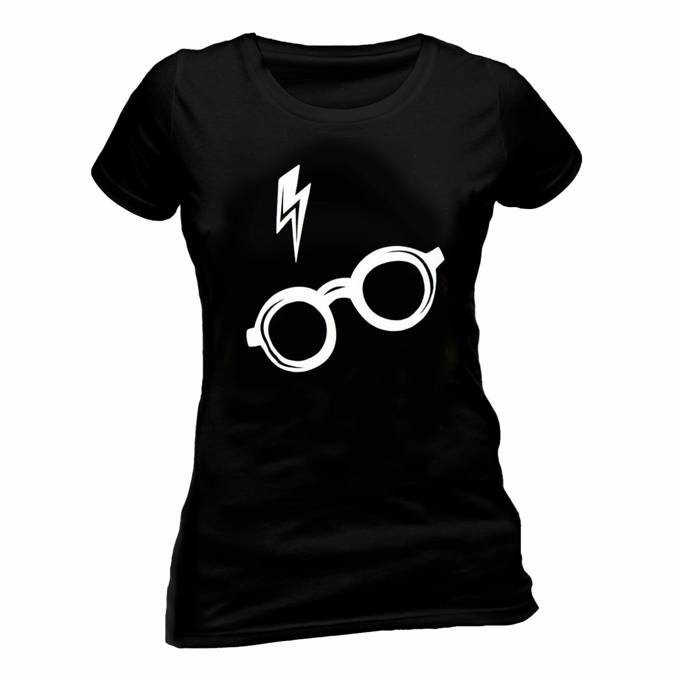 Sort Harry Potter T-shirt til damer med Lyn og Harrys briller trykt på brystet