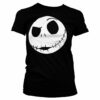 Sort T-shirt til damer med tryk af Jack Skellingtons hoved
