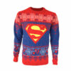Superman strikket julesweater i rød og blå med det klassiske logo på brystet