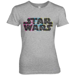 Grå T-shirt til damer med farverigt Star Wars Logo på brystet