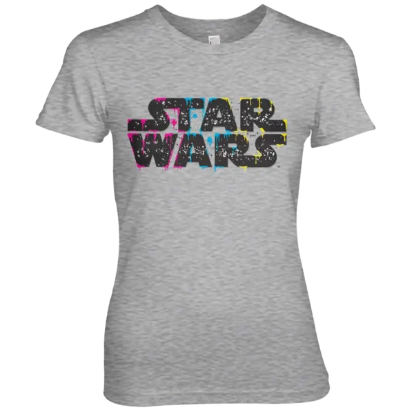Grå T-shirt til damer med farverigt Star Wars Logo på brystet