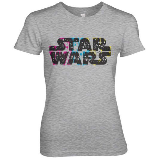 Grå T-shirt til damer med farverigt Star Wars Logo på brystet