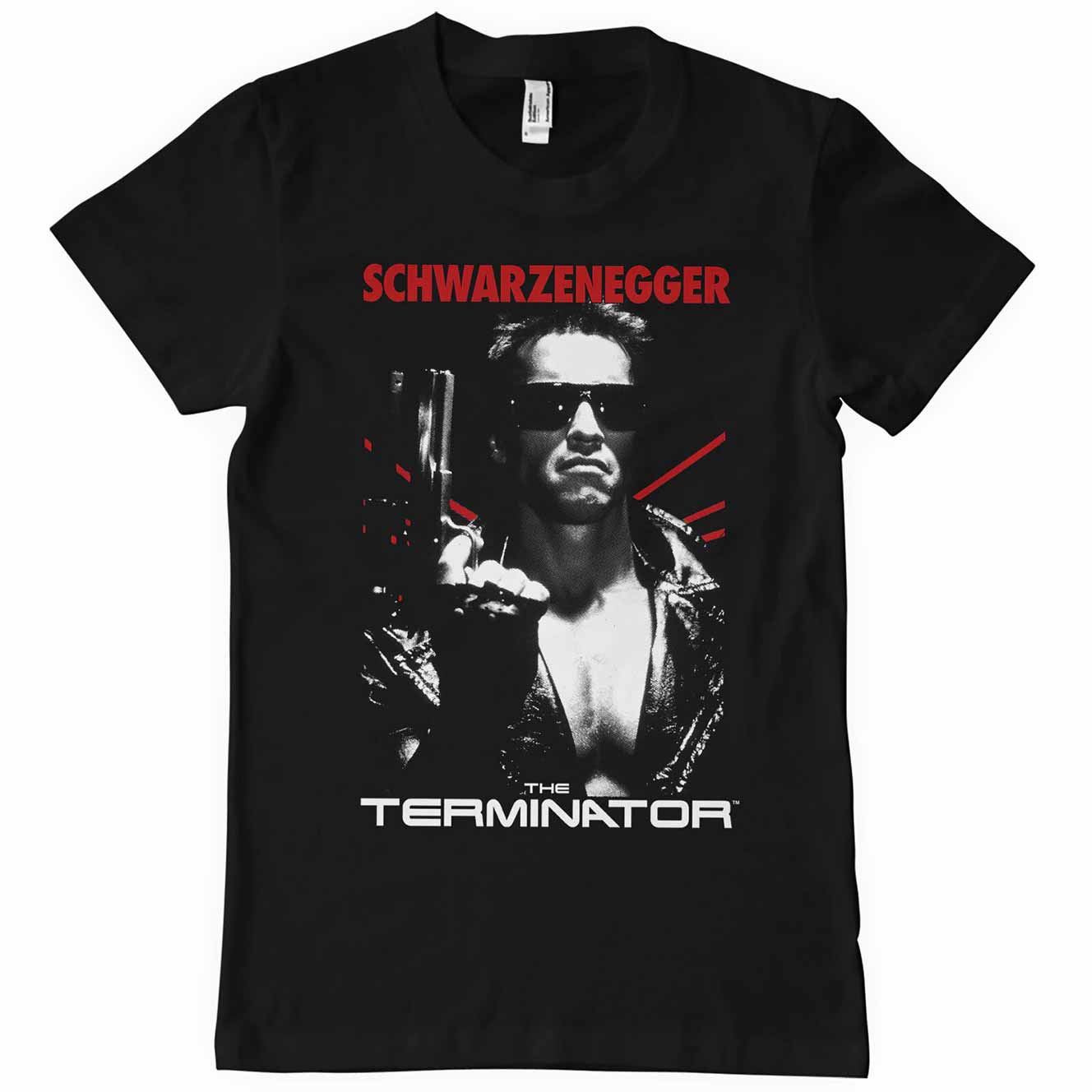Sort Terminator T-shirt med plakaten trykt på brystet