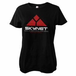 Sort T-shirt til damer med Skynet logoet fra Terminator trykt på brystet
