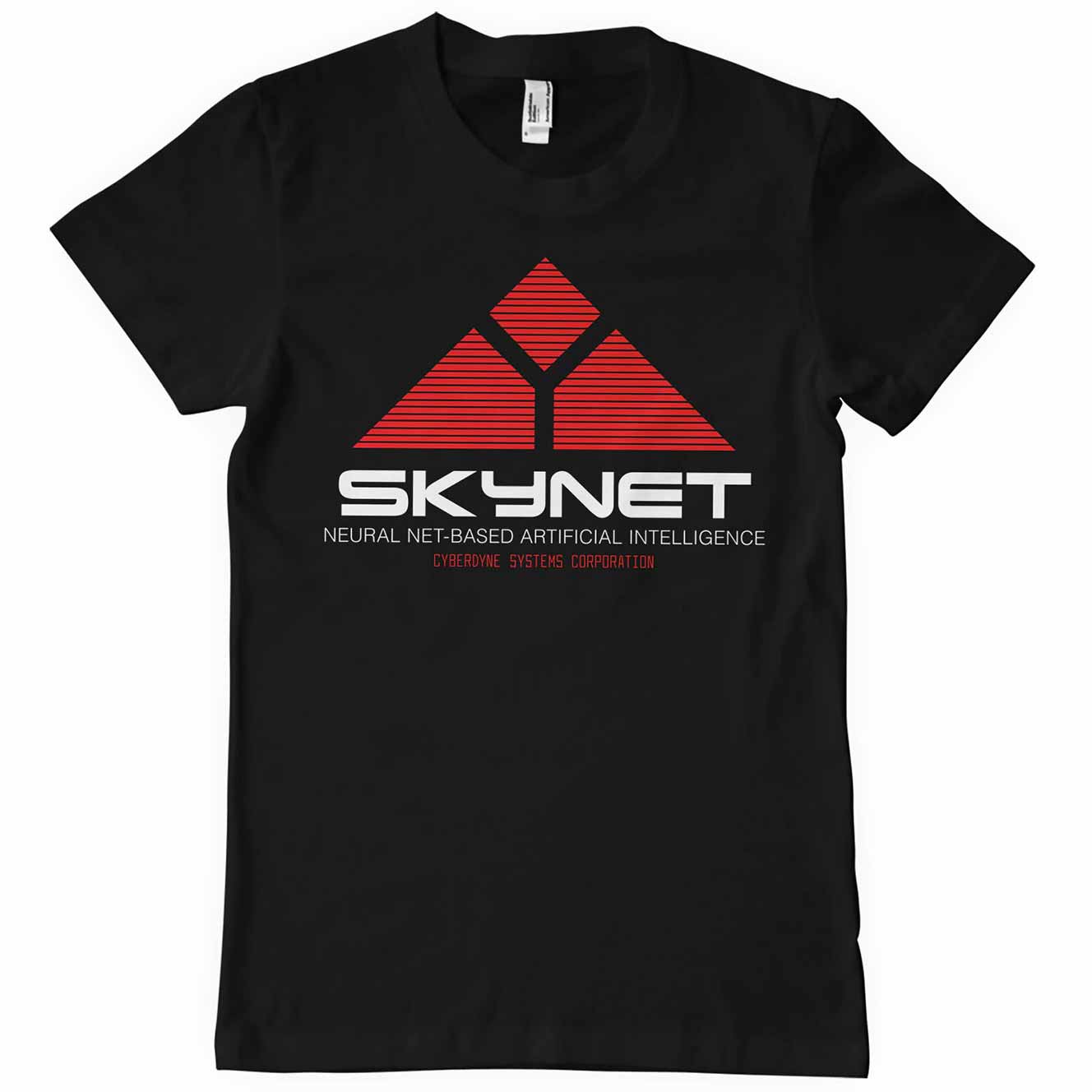 Sort T-shirt med Skynet logoet fra Terminator trykt på brystet