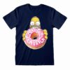 Mørkeblå Simpsons T-shirt med Homer der bider over en donut