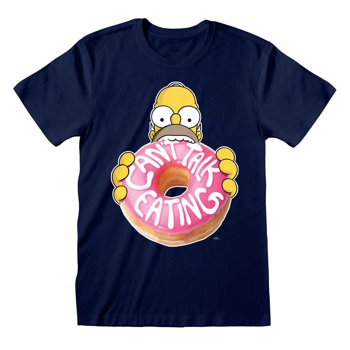 Mørkeblå Simpsons T-shirt med Homer der bider over en donut