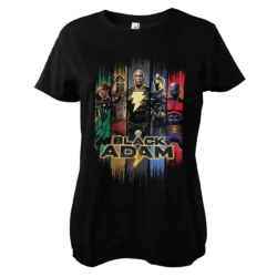 Sort T-shirt til damer med karakterene fra Black Adam filmen