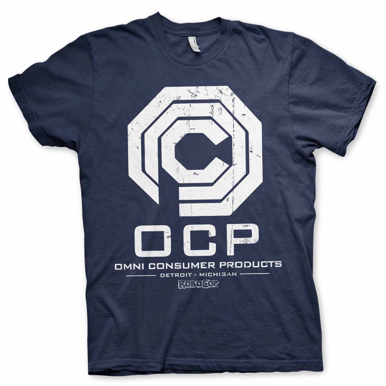 Navy blå Robocop t-shirt med OCP logoet på