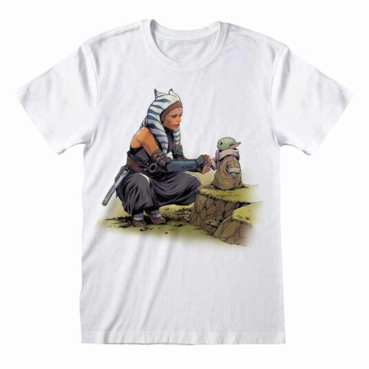 Hvid Star Wars T-shirt med Ashoka og Grogu