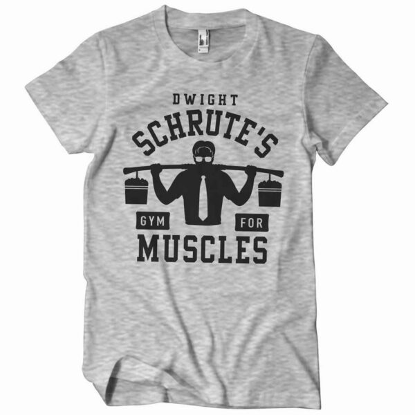Grå Office T-shirt med Dwight Schrute's Gym for Muscles printet på sammen med Dwight