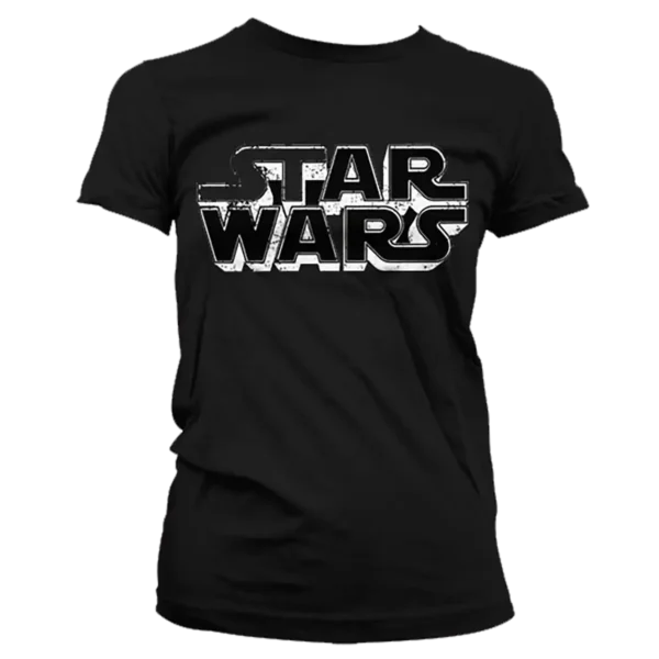 Sort Star wars T-shirt til damer med det klassiske logo trykt i hvidt på brystet