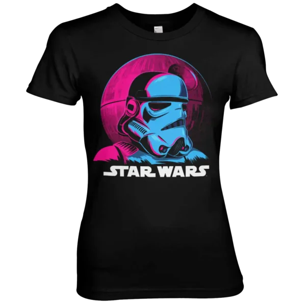 Sort T-shirt til Damer med farverigt tryk af Stormtrooper på brystet