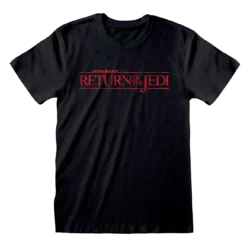 Sort T-shirt med Star Wars: Return of the Jedi-logoet i rød skrifttype.