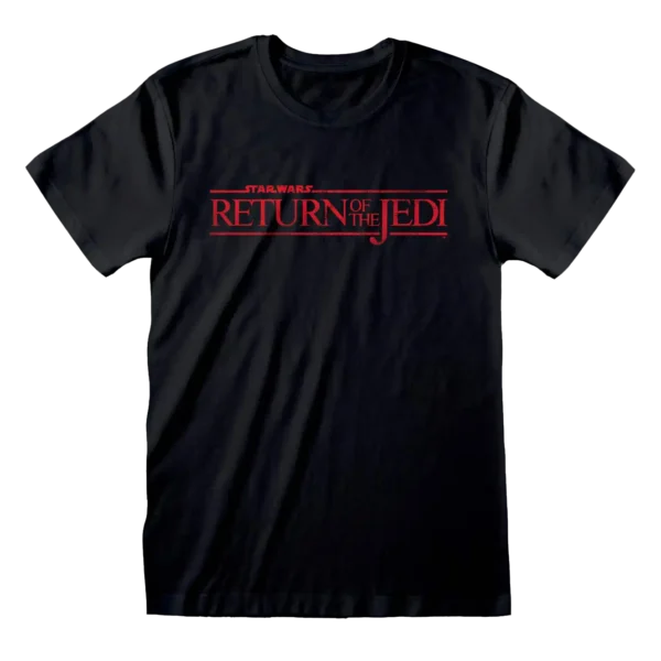 Sort T-shirt med Star Wars: Return of the Jedi-logoet i rød skrifttype.