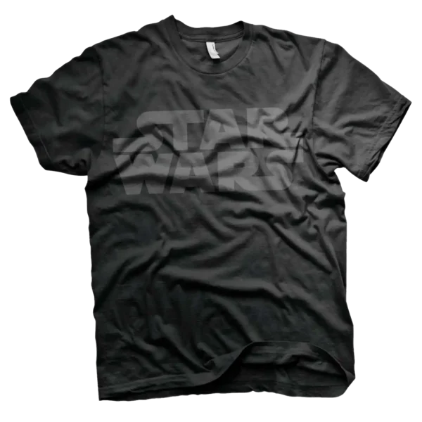 Sort T-shirt med et ton-i-ton mørkegråt Star Wars-logo.