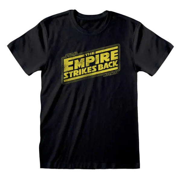 Sort T-shirt med et slidt, gult logo for Star Wars: The Empire Strikes Back.