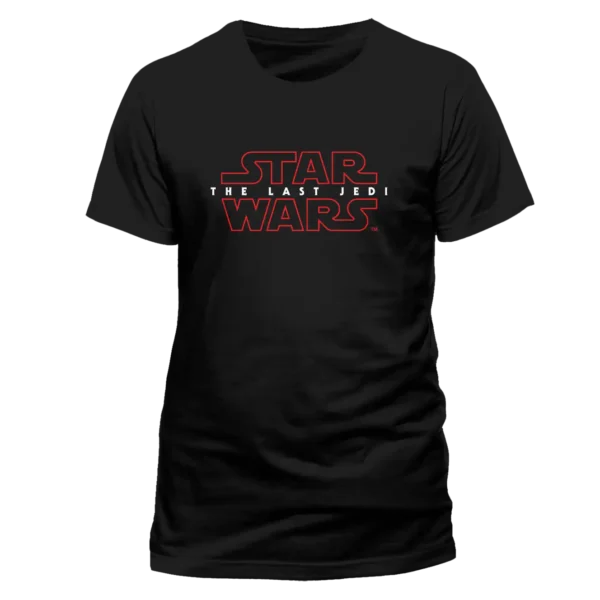 Sort T-shirt med det røde Star Wars: The Last Jedi-logo.